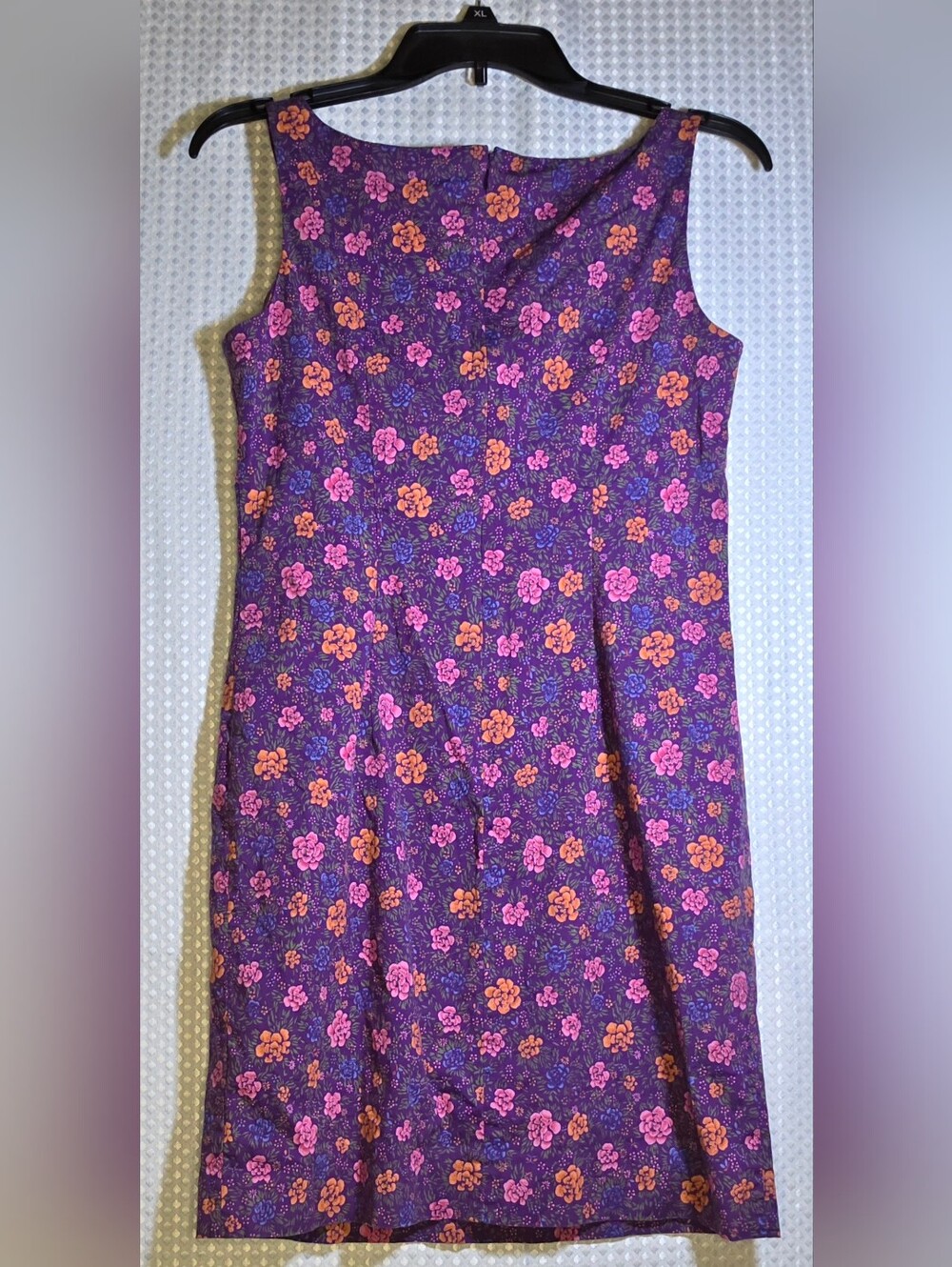 Vintage Ralph Lauren Purple Floral Sheath Dress Cotton Stretch Sz 10 - Picture 12 of 15